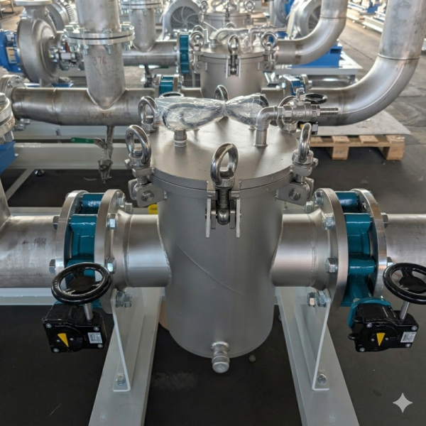 Skid-Mounted Strainer Pump Station with Integrated Basket Strainer and Centrifugal Pumps
